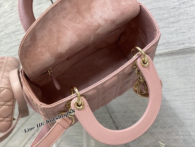 Dior專櫃Lady新款My ABC女包 M0565 迪奧復古粉羊金Lady最新翻蓋羊皮五格手袋 fkd1679